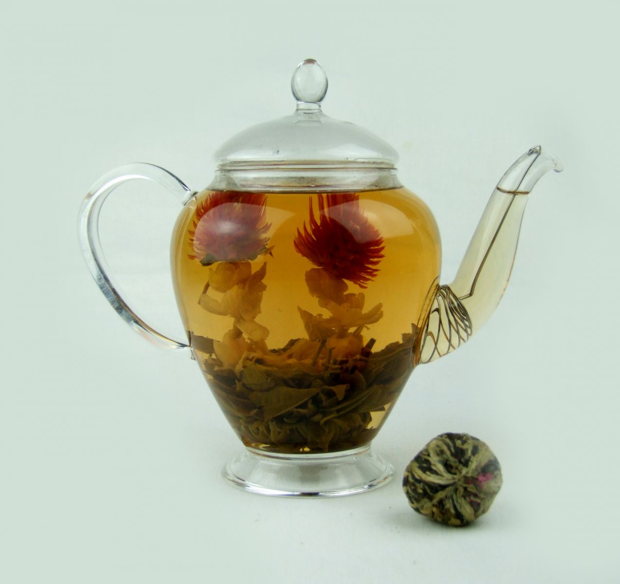 Glass Teapot with Flowering Tea Taster Pack 5 Different Bulbs Gift